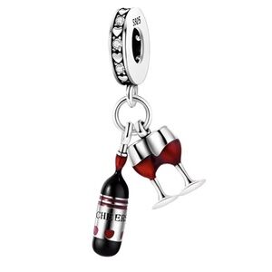 S925 Wine Bottle Glasses Charm Pandora Style